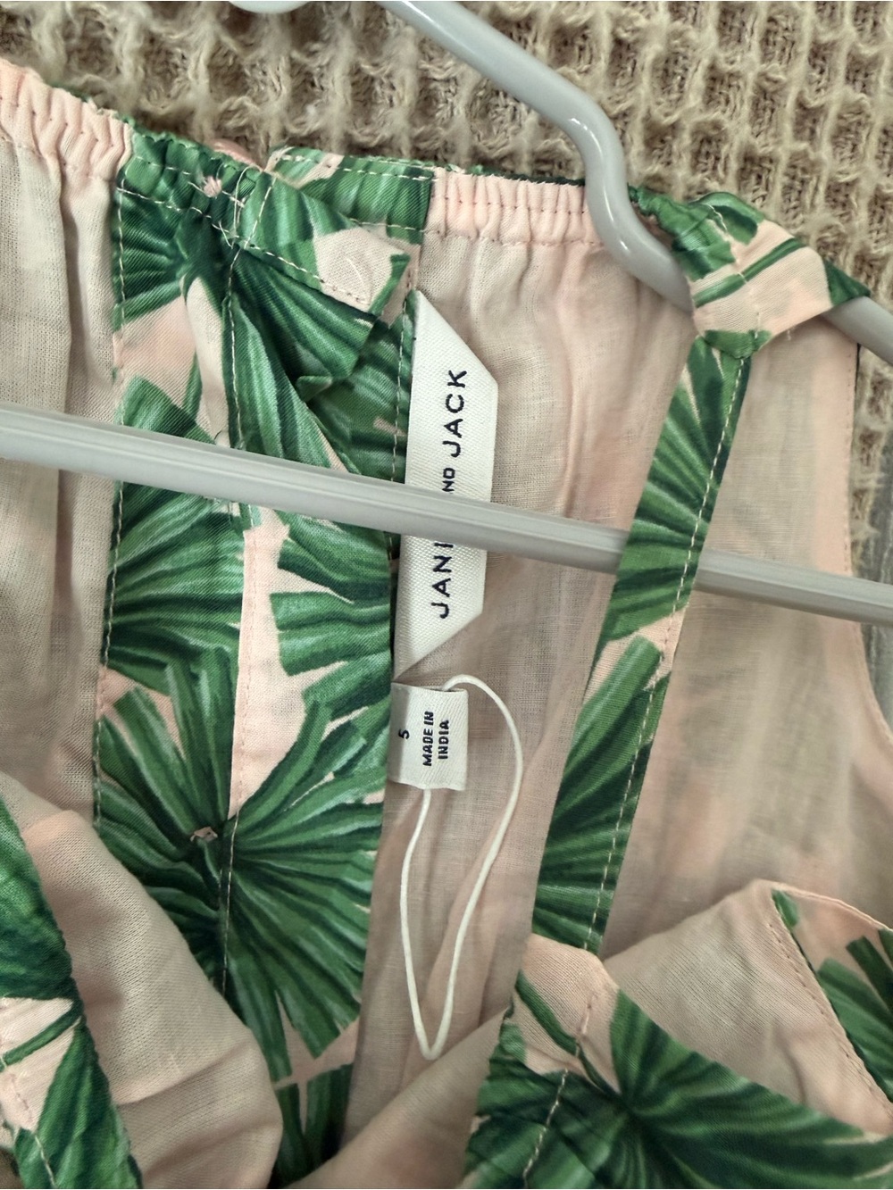 Janie and Jack Cream Dress with Green Palm Print - Picture 4 of 5